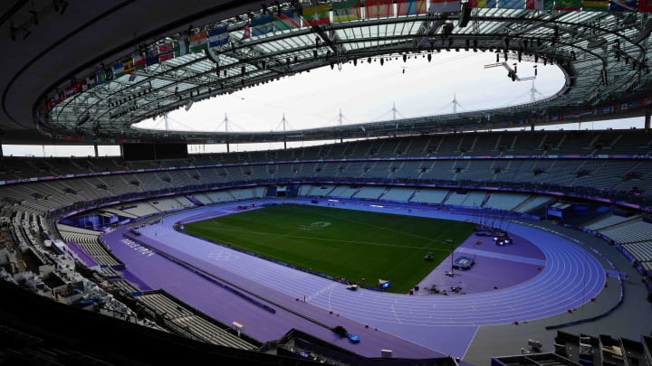 A general view of the track before athletics competition during the Paris 2024 Olympic Summer Games