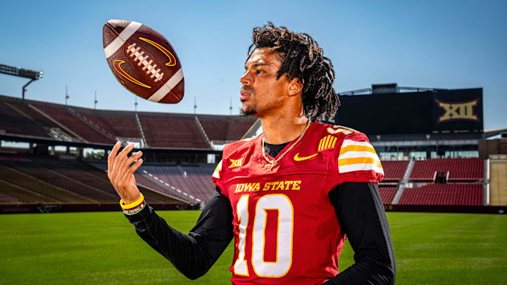 Darien Porter stands for a photo during Iowa State Football media day.