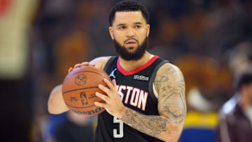 Houston Rockets guard Fred VanVleet (5) before game three of the first round of the 2024 NBA Playoffs against the Golden State Warriors at Chase Center.