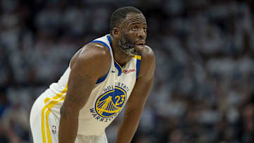 Golden State Warriors forward Draymond Green looks on against the Minnesota Timberwolves in the 2025 NBA Playoffs.