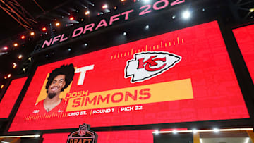 Apr 24, 2025; Green Bay, WI, USA; Ohio State Buckeyes tackle Josh Simmons is selected as the No. 32 pick by the Kansas City Chiefs during the NFL Draft at Lambeau Field. Mandatory Credit: Kirby Lee-Imagn Images