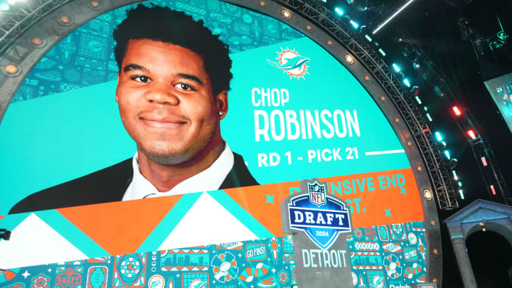 Penn State Nittany Lions defensive end Chop Robinson is selected as the No. 22 pick of the first round by the Miami Dolphins during the 2024 NFL Draft. 