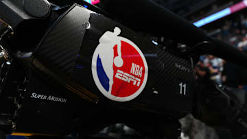 General view of ESPN broadcast camera during a game between the Minnesota Timberwolves and Denver Nuggets at Ball Arena. 