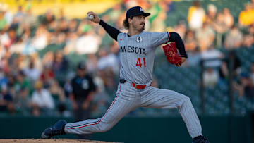 Jun 2, 2025; West Sacramento, California, USA; Minnesota Twins starting pitcher Joe Ryan (41) delivers a pitch against the Athletics during the first inning at Sutter Health Park. Mandatory Credit: Neville E. Guard-Imagn Images