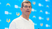 Los Angeles Chargers coach Jim Harbaugh during press conference at The Bolt.