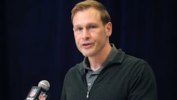 Chicago Bears coach Ben Johnson speaks during the NFL Scouting Combine at the Indiana Convention Center.