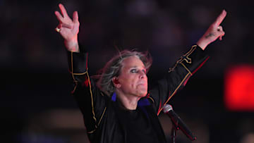 Recording artist Ozzy Osbourne performs during the game between the Buffalo Bills and the Los Angeles Rams at SoFi Stadium. 