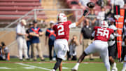 Oct 26, 2024; Stanford, California, USA;  Stanford Cardinal quarterback Elijah Brown (2) passes the football against the Wake Forest Demon Deacons during the first quarter at Stanford Stadium. Mandatory Credit: Neville E. Guard-Imagn Images