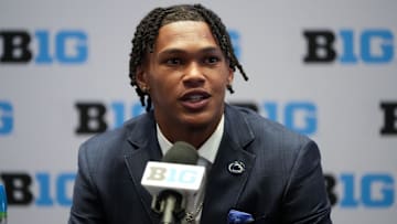 Penn State football safety Zakee Wheatley speaks to the media during 2025 Big Ten Media Days