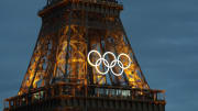 Olympic rings adorn the Eiffel Tower in advance of the 2024 Paris Olympic Games.