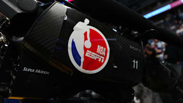 General view of ESPN broadcast camera during a game between the Minnesota Timberwolves and Denver Nuggets at Ball Arena. 