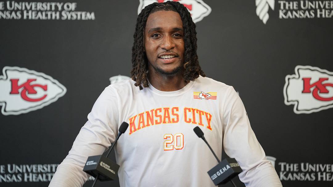 Jun 9, 2026; Kansas City, MO, USA; Kansas City Chiefs defensive back Nohl Williams (20) speaks to media members during a short press conference after the Kansas City Chiefs mandatory mini-camp. Mandatory Credit: Denny Medley-Imagn Images Jun 9, 2026; Kansas City, MO, USA; Kansas City Chiefs defensive back Nohl Williams (20) speaks to media members during a short press conference after the Kansas City Chiefs mandatory mini-camp. Mandatory Credit: Denny Medley-Imagn Images