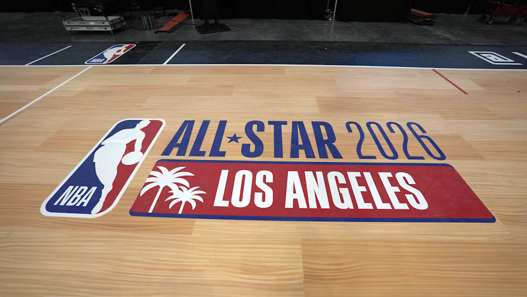 Jan 16, 2024; Inglewood, California, USA; The 2026 NBA All-Star Game logo is displayed at a press conference at the Intuit Dome. Mandatory Credit: Kirby Lee-Imagn Images Jan 16, 2024; Inglewood, California, USA; The 2026 NBA All-Star Game logo is displayed at a press conference at the Intuit Dome. Mandatory Credit: Kirby Lee-Imagn Images
