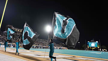 Coastal Carolina Chanticleers flags at Brooks Stadium on Nov 3, 2022. 
