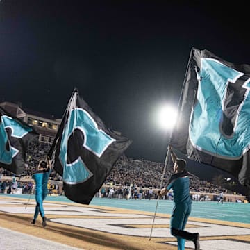 Coastal Carolina Chanticleers flags at Brooks Stadium on Nov 3, 2022. 