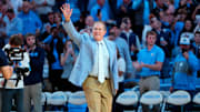 Dec 14, 2024; Chapel Hill, North Carolina, USA; North Carolina Tar Heels head football coach Bill Belichick is introduced during half time at Dean E. Smith Center. Mandatory Credit: Bob Donnan-Imagn Images