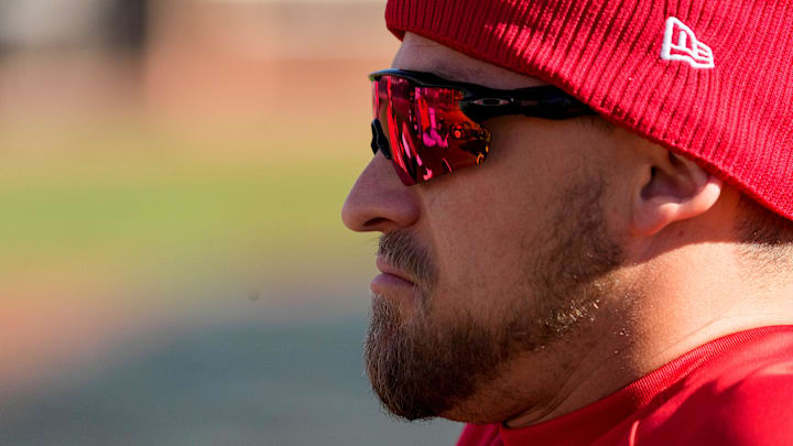 Cincinnati Reds outfielder TJ Friedl (29) stretches