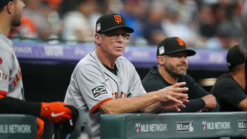 Jul 19, 2024; Denver, Colorado, USA; San Francisco Giants manager Bob Melvin (6) during the first inning against the Colorado Rockies at Coors Field. 