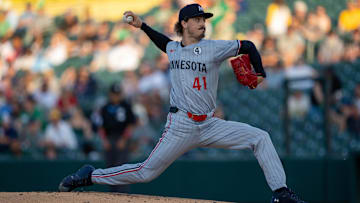 Jun 2, 2025; West Sacramento, California, USA; Minnesota Twins starting pitcher Joe Ryan (41) delivers a pitch against the Athletics during the first inning at Sutter Health Park.