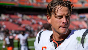 Cincinnati Bengals quarterback Joe Burrow (9) shakes hands after the fourth quarter of the NFL Week 1 game between the Cleveland Browns and the Cincinnati Bengals at Huntington Bank Field in Cleveland on Sunday, Sept. 7, 2025. The Bengals begin the season with a 17-16 win over the Browns.