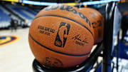 Apr 19, 2025; Denver, Colorado, USA; General view of a NBA Wilson basketball before the game between the LA Clippers against the Denver Nuggets at Ball Arena. Mandatory Credit: Ron Chenoy-Imagn Images