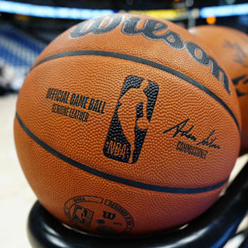 Apr 19, 2025; Denver, Colorado, USA; General view of a NBA Wilson basketball before the game between the LA Clippers against the Denver Nuggets at Ball Arena. Mandatory Credit: Ron Chenoy-Imagn Images