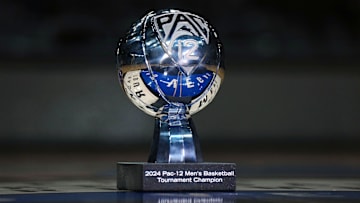 The 2024 Pac-12 Conference men's basketball champion trophy.