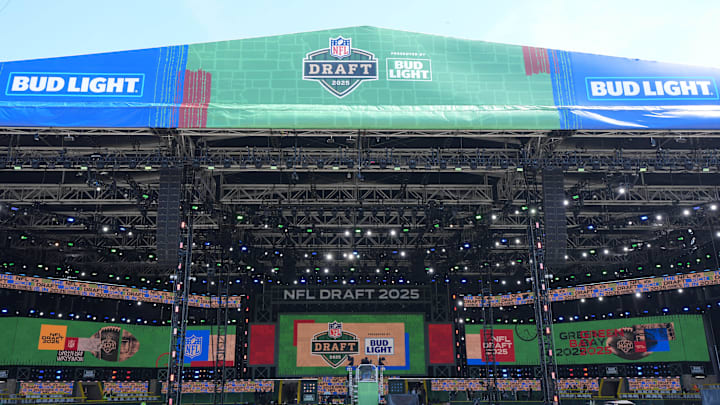 A general overall view of the 2025 NFL Draft stage at Lambeau Field. 
