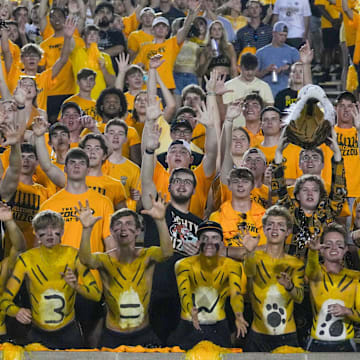 Aug 29, 2024; Columbia, Missouri, USA; Missouri Tigers students and fans show support against the Murray State Racers during the game at Faurot Field at Memorial Stadium. Mandatory Credit: Denny Medley-Imagn Images