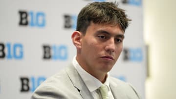 Jul 24, 2025; Las Vegas, NV, USA; Michigan State offensive lineman Stanton Ramil speaks to the media during the Big Ten NCAA college football media days at Mandalay Bay Resort. Mandatory Credit: Lucas Peltier-Imagn Images