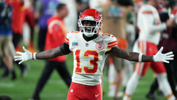 Feb 12, 2023; Glendale, Arizona, US; Kansas City Chiefs safety Nazeeh Johnson (13) during Super Bowl LVII at State Farm Stadium. Mandatory Credit: Joe Camporeale-USA TODAY Sports