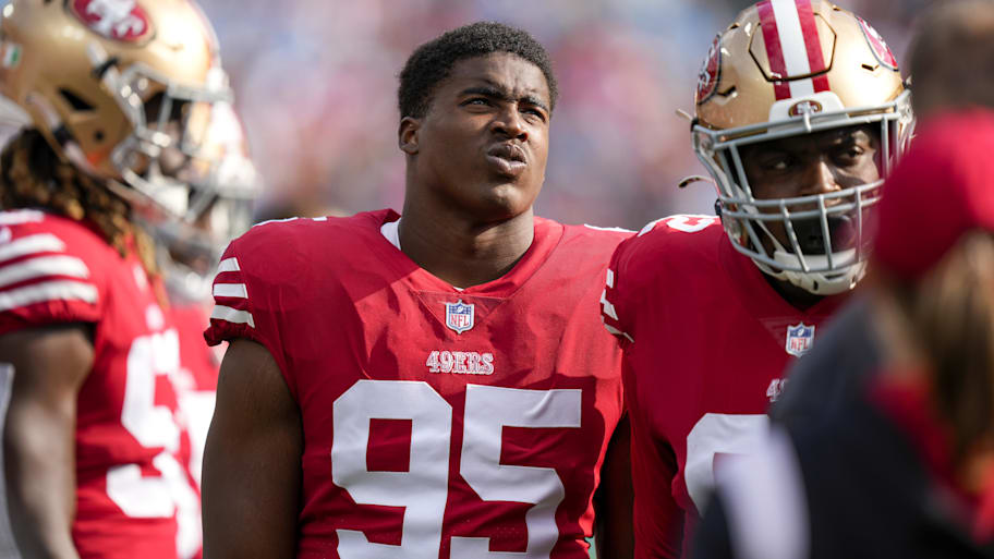 Oct 9, 2022; Charlotte, North Carolina, USA; San Francisco 49ers defensive end Drake Jackson (95) during the first quarter against the Carolina Panthers at Bank of America Stadium. Mandatory Credit: Jim Dedmon-Imagn Images | Jim Dedmon-Imagn Images