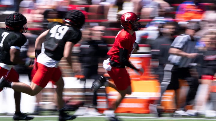 Cincinnati Bearcats quarterback Brendan Sorsby (2) runs with the ball during the University of Cincinnati annual Red and Black Spring football game and practice at Nippert Stadium in Cincinnati on Saturday, April 13, 2024.