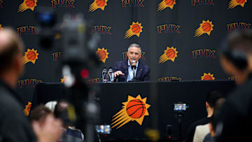 Suns general manager Brian Gregory speaks during his introductory news conference on May 6, 2025, in Phoenix.