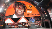 Apr 25, 2024; Detroit, MI, USA;  Georgia Bulldogs tackle Amarius Mims is selected as the No. 18 pick of the first round by the Cincinnati Bengals during the 2024 NFL Draft at Campus Martius Park and Hart Plaza. Mandatory Credit: Kirby Lee-USA TODAY Sports