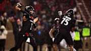 Nov 30, 2024; Cincinnati, Ohio, USA; Cincinnati Bearcats quarterback Brendan Sorsby (2) throws a pass against the TCU Horned Frogs in the third quarter at Nippert Stadium. Mandatory Credit: Albert Cesare/USA TODAY Network via Imagn Images