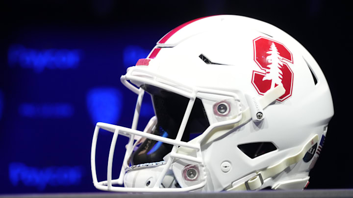 Jul 29, 2022; Los Angeles, CA, USA; Stanford Cardinal helmet during Pac-12 Media Day at Novo Theater. Mandatory Credit: Kirby Lee-Imagn Images