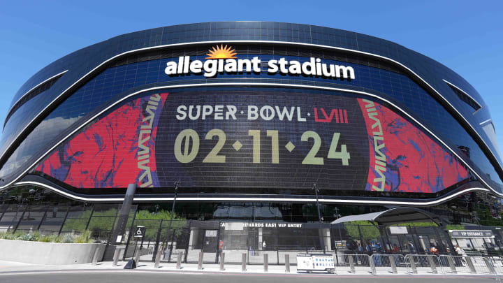 Aug 13, 2023; Paradise, Nevada, USA; The Super Bowl LVIII (Super Bowl 58 logo) on the Allegiant