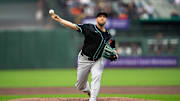 May 12, 2025; San Francisco, California, USA; Arizona Diamondbacks starting pitcher Merrill Kelly (29) delivers a pitch against the San Francisco Giants during the first inning at Oracle Park. Mandatory Credit: Neville E. Guard-Imagn Images