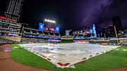 A general view of Target Field during a weather delay between the Atlanta Braves and Minnesota Twins at Target Field in Minneapolis on Aug. 26, 2024.