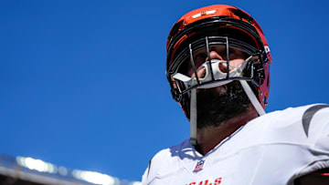 Cincinnati Bengals guard Lucas Patrick (62) heads for the locker room with an injury in the second quarter of the NFL Week 1 game between the Cleveland Browns and the Cincinnati Bengals at Huntington Bank Field in Cleveland on Sunday, Sept. 7, 2025.