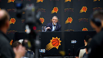 Suns general manager Brian Gregory speaks during his introductory news conference on May 6, 2025, in Phoenix.