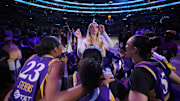Jul 16, 2024; Los Angeles, California, USA: LA Sparks players huddle around forward Cameron Brink during the game against the Seattle Storm at Crypto.com Arena. Mandatory Credit: Kirby Lee-Imagn Images