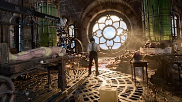 (L to R) Jacob Elordi as The Creature and Oscar Isaac as Dr. Victor Frankenstein on the set of Frankenstein