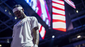 Nov 7, 2025; Sacramento, California, USA; Oklahoma City Thunder guard Shai Gilgeous-Alexander (2) stands on the court before the start of the game against the Sacramento Kings at the Golden 1 Center. Mandatory Credit: Cary Edmondson-Imagn Images