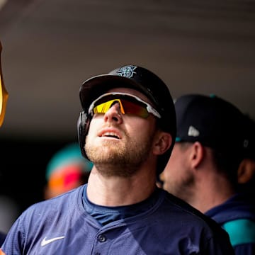 Seattle Mariners outfielder Luke Raley celebrates after a home run against the Cincinnati Reds on April 17 at Great American Ballpark.