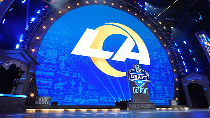 Los Angeles Rams logo at the NFL Draft. Mandatory Credit: Kirby Lee-Imagn Images