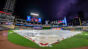 A general view of Target Field during a weather delay between the Atlanta Braves and Minnesota Twins at Target Field in Minneapolis on Aug. 26, 2024.