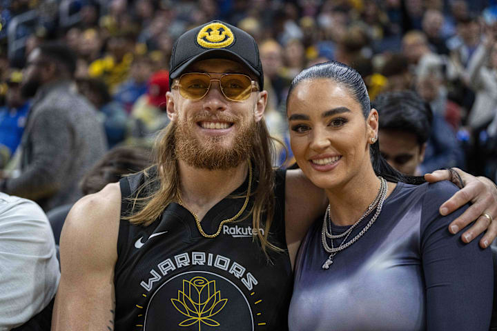 San Francisco 49ers tight end George Kittle and wife Claire Kittle on Jan. 30, 2024.