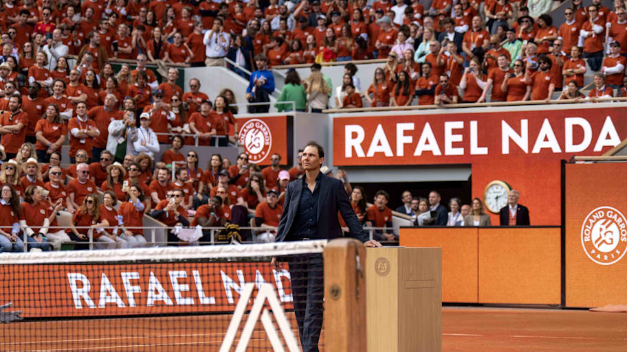 Rafael Nadal of Spain during the presentation ceremony paying tribute to his career